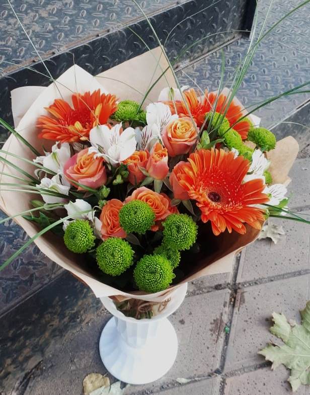 Букет цветов из: Герберы, Хризантемы, Альстромерии и Розы в Ботово