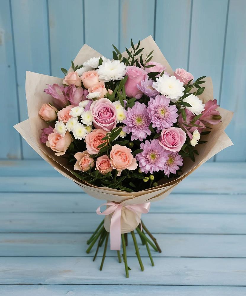 Букет цветов из: Хризантемы, Розы и Альстромерии в Ботово