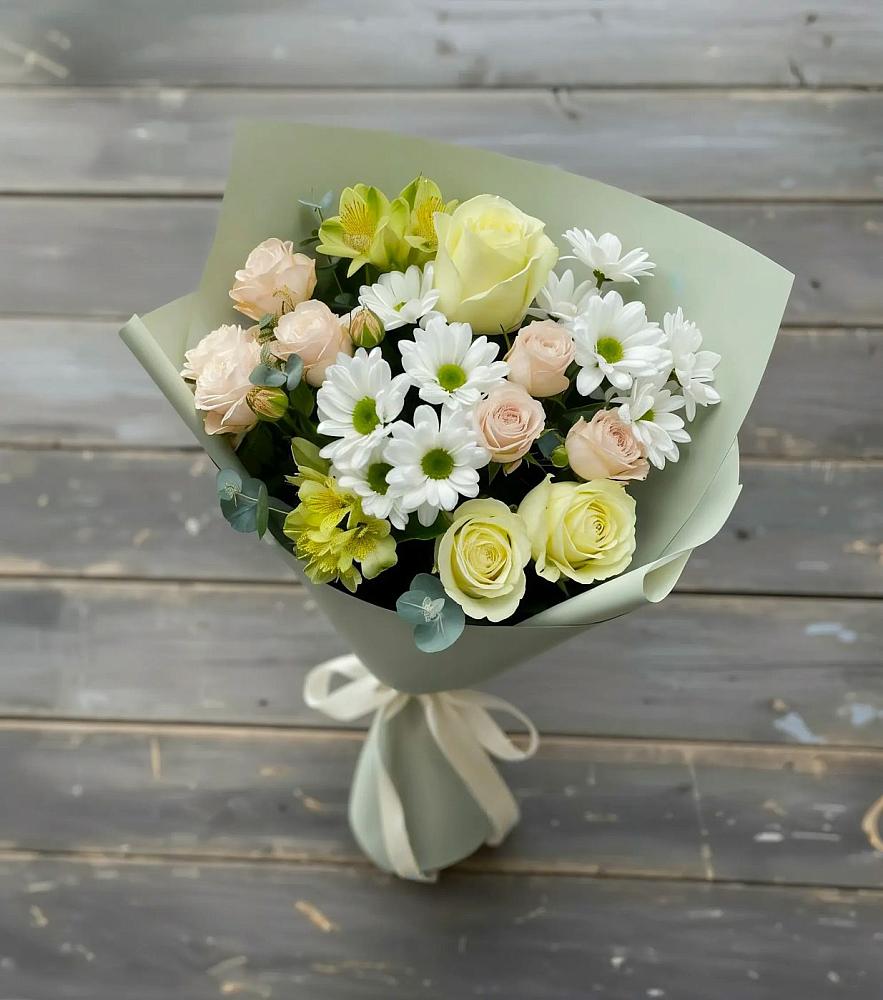 Букет цветов из: Альстромерии, Розы и Хризантемы в Ботово