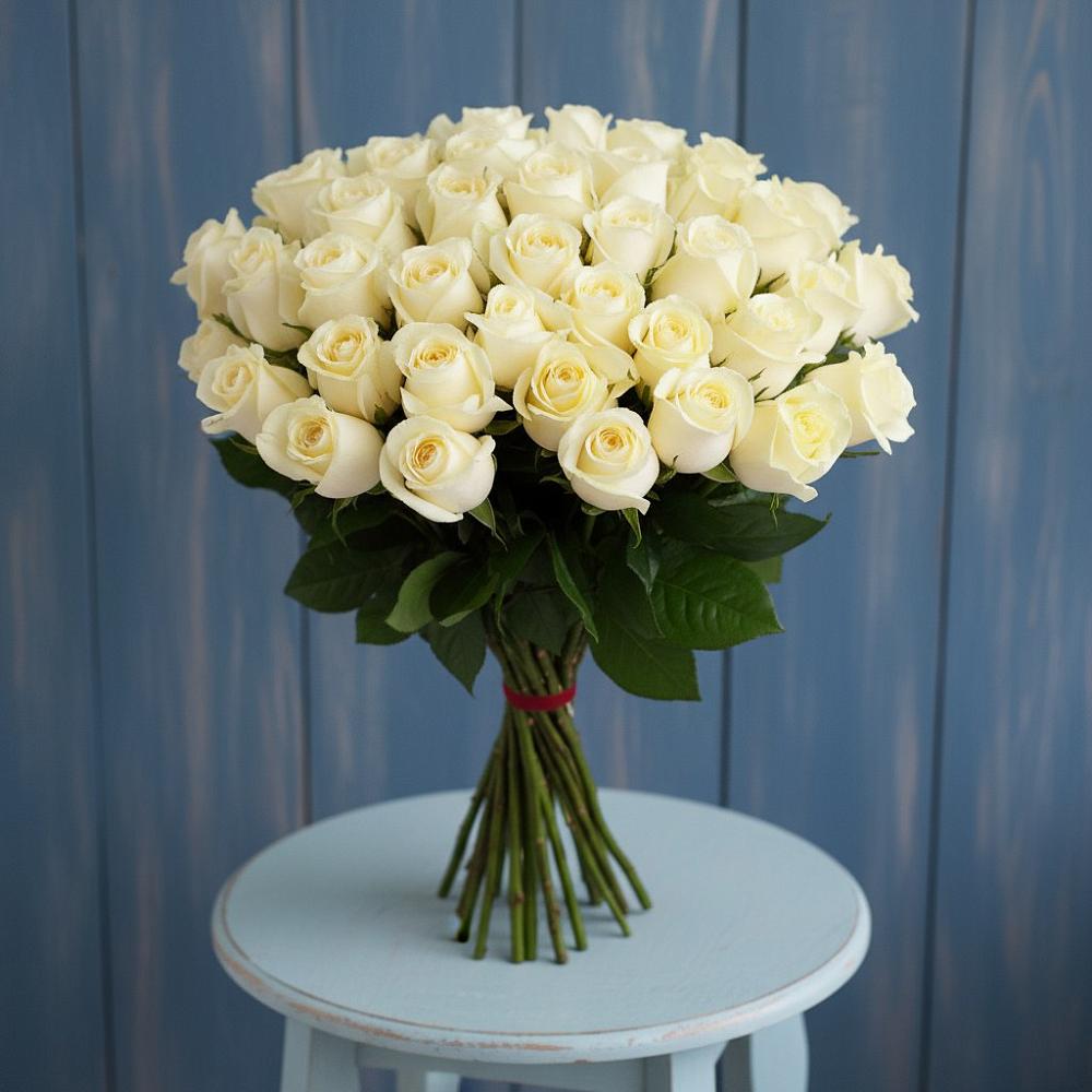 Букет 51 Белая роза Эдлесс Лав в Ботово