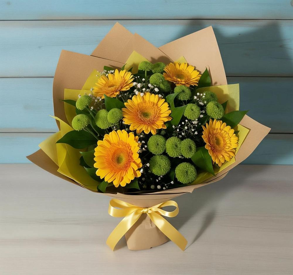 Букет цветов из: Герберы и Хризантемы в Ботово