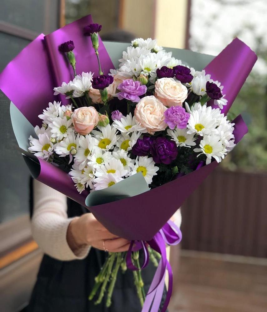 Букет цветов из: Хризантемы, Гвоздики и Розы в Ботово