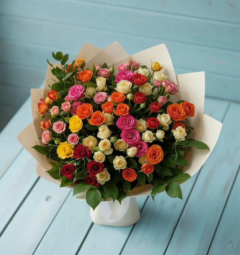 Букет Микс из разноцветных кустовых роз в Ботово