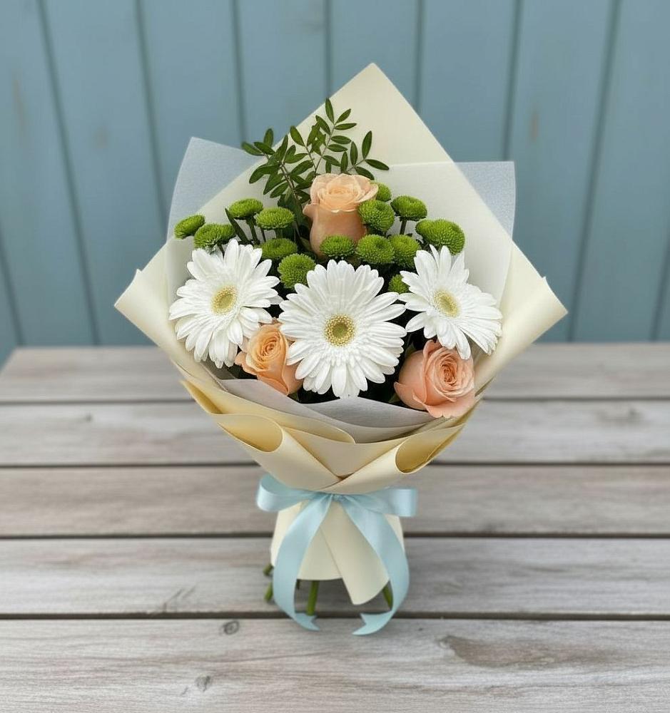 Букет цветов из: Герберы, Розы и Хризантемы в Ботово
