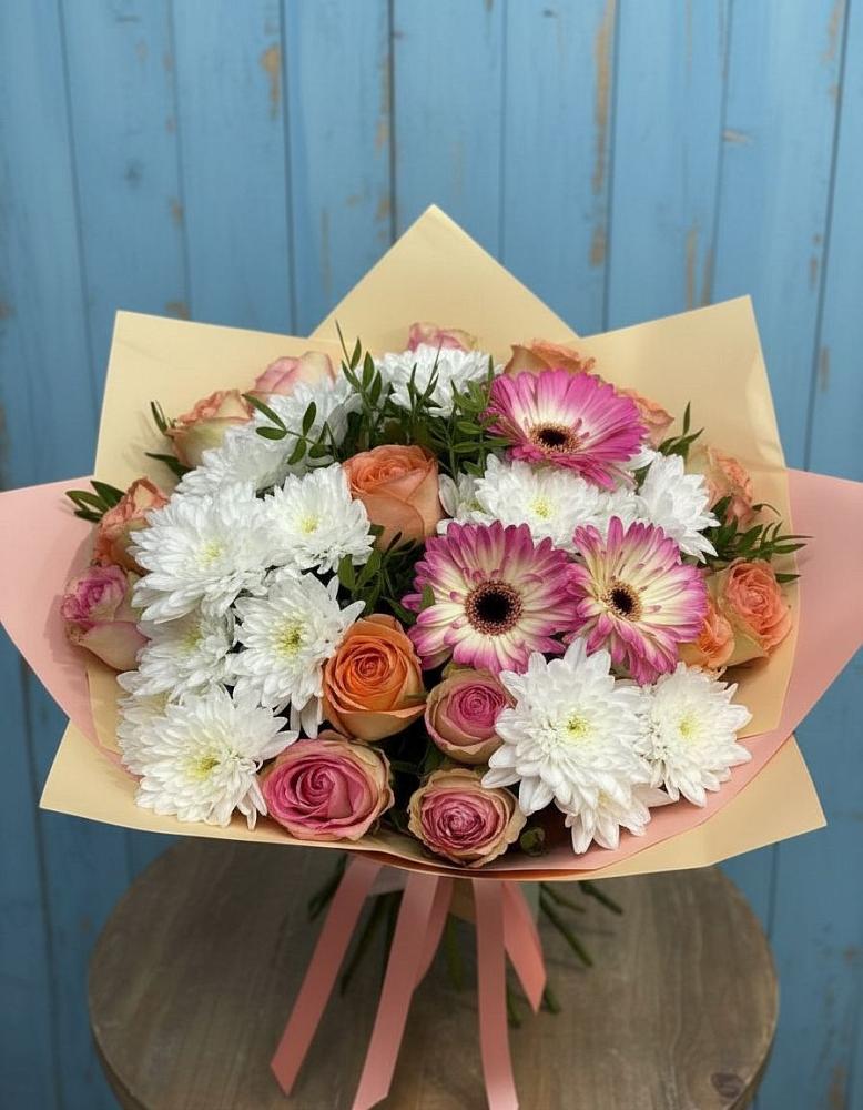 Букет цветов из: Розы, Герберы и Хризантемы в Ботово
