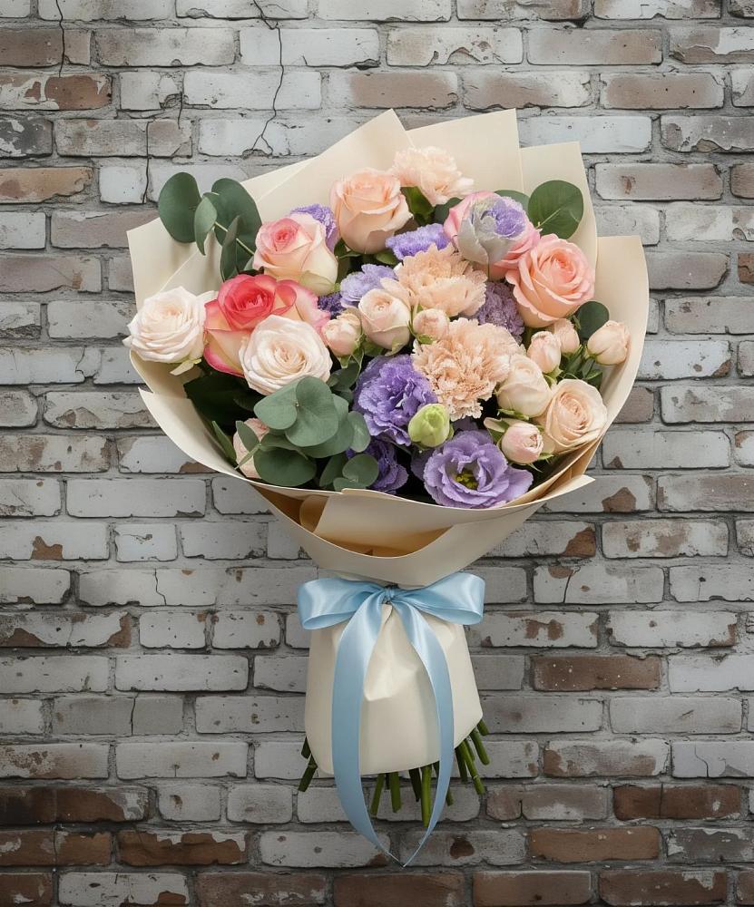 Букет цветов из: Розы, Лизиантусы и Гвоздики в Ботово