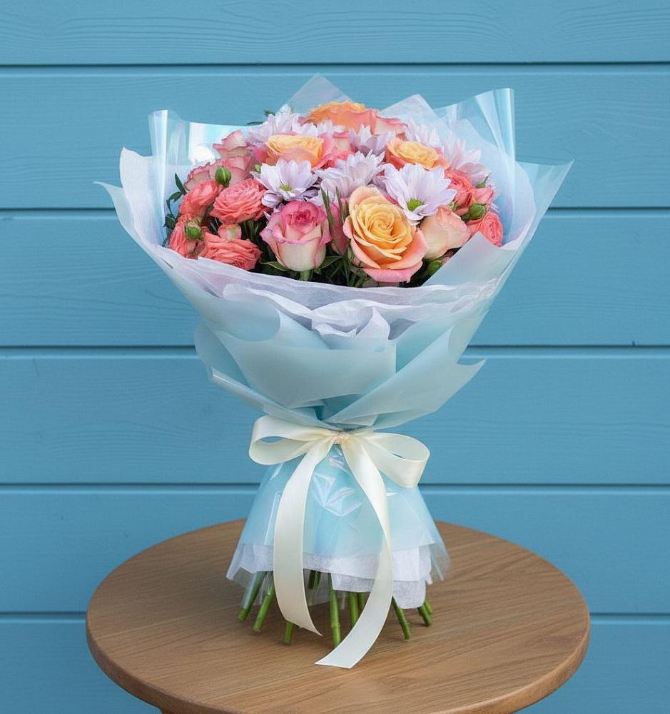 Букет цветов из: Хризантемы и Розы в Ботово