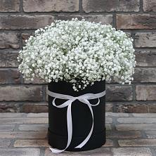 Цветочная композиция из Гипсофила в шляпной коробке в Ботово