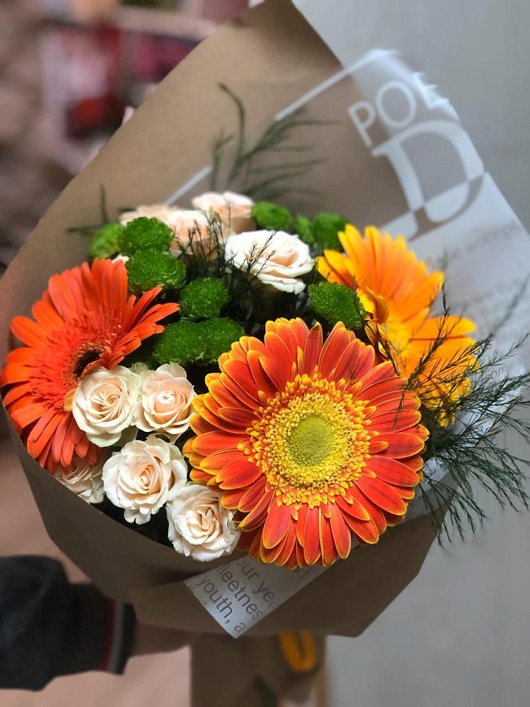 Букет цветов из: Герберы, Хризантемы и Розы в Ботово
